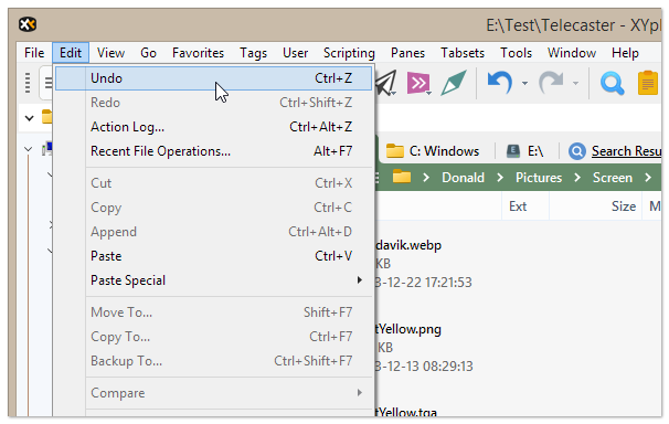 編輯菜單中的撤銷/重做